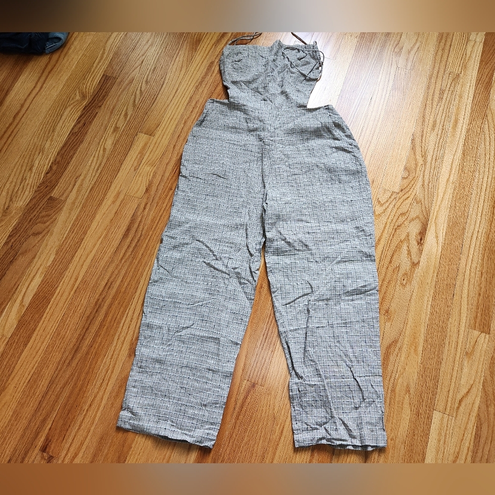 Reformation Gray Checkered Cutout Jumpsuit